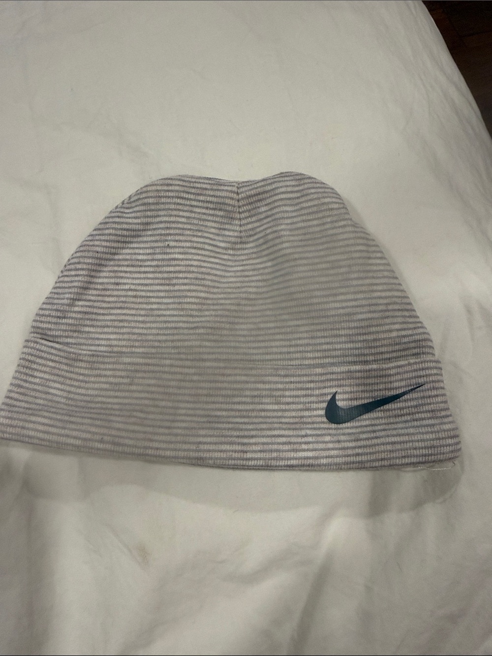 Nike baby Gray Striped Beanie with Swoosh